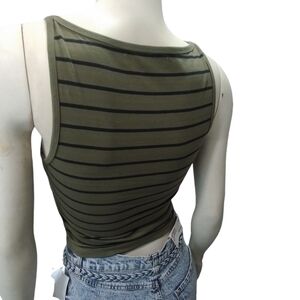 NEW Urban Outfitters Army Green Striped Top Oveal Neckline Sleeveless NWOT